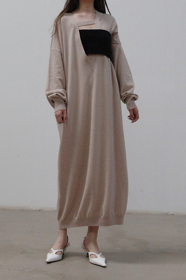 SWAYING/KNIT Deconstructed v-neck dress (with corset) SW212LS10 camel PS31